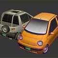 Two Small Yellow and Silver Compact Cars with Modern Exterior Design