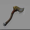 Ornate Decorative Axe With Leather Wrapped Handle And Golden Accent Blade