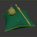 Green Cushioned Furniture Piece With Golden Ornament And Blue Gemstone Accents