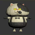 Cute Gray And White Cartoon Cat Doll With Yellow Eyes Bow Tie Round Body Small Arms And Short Legs