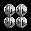 Four Round Mirrors with Metal Frames Reflecting Indoor Scenery in Decorative Arrangement