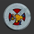 Wolverine Character Statue In Yellow Blue Costume With Claws And Red X Logo Base