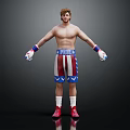 Man Boxer In American Flag Boxing Shorts With Red Boots White Socks And Colorful Gloves