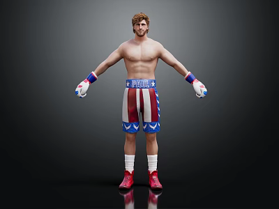 Man Boxer In American Flag Boxing Shorts With Red Boots White Socks And Colorful Gloves 3d model