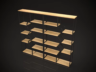 Modern Display Shelf With Wooden Shelves Metal Frame And Multiple Layers For Retail Product 3d model
