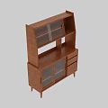 Wooden Sideboard With Glass Doors Drawers Open Shelves And Storage Space