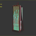 Cartoon Style Futuristic Tower With Red Wavy Structure And Blue Accent Lights