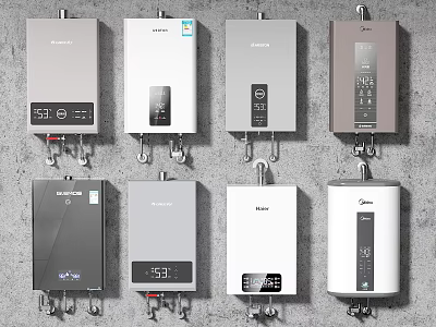 Modern Household Water Heaters With Various Designs And Digital Control Panels 3d model