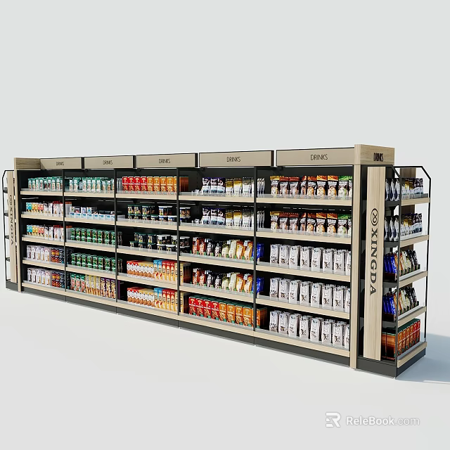Well Stocked Snack Store With Neatly Arranged Shelves And Various Chips Candies Nuts 3d model 