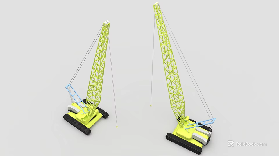 Yellow Engineering Functional Vehicles With Long Booms And Black Bases 3d model