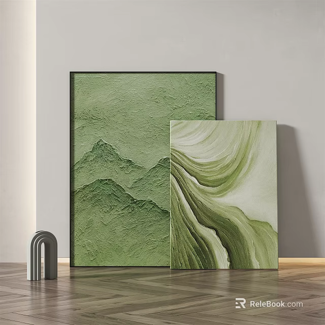 Green Mountain And Wave Pattern Canvas Art For Modern Interior 3d model