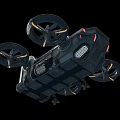 SciFi Inspired Flying Vehicle With Metallic Body Four Rotors And Red Lights Design