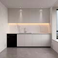 Modern Kitchen Interior With White Cabinets Marble Wall And Black Dishwasher
