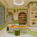 Bright Kindergarten Interior With Soft Colors Reception Desk And Bookshelves