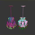 Elegant Golden Chandelier Set With Two Hanging Lights Crystal Decorations And Candle Shaped Arms