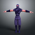 3D Ninja Character In Purple Outfit With Arms Outstretched Stance Design