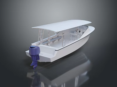 White Modern Boat With Canopy Open Deck And Blue Outboard Motor 3d model