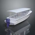 White Modern Boat With Canopy Open Deck And Blue Outboard Motor 3d model