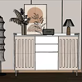 Modern White Sideboard With Vertical Slats Design And Decorative Items In Living Room