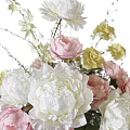 Elegant Flower Arrangement in Vase with Pink White and Yellow Blooms and Greenery