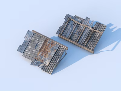 Two Rustic Wooden Storage Trays With Natural Wood Grain And Rusty Details 3d model