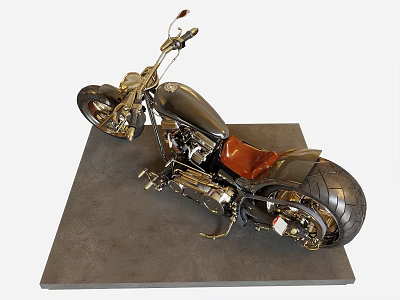 Vintage Black Motorcycle with Brown Seat Detailed Engine and Classic Design on Gray Platform 3d model