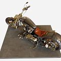 Vintage Black Motorcycle with Brown Seat Detailed Engine and Classic Design on Gray Platform