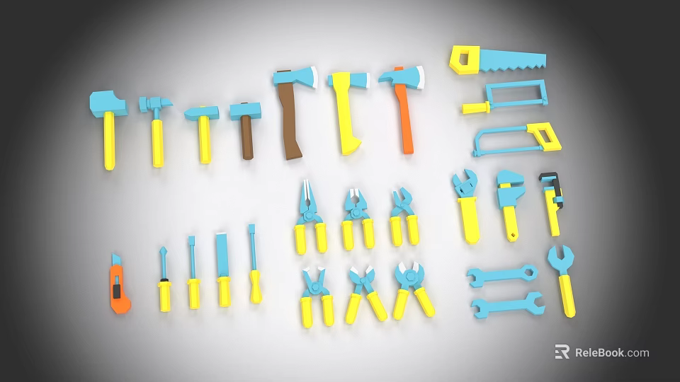 Essential Hardware Tools Collection Including Hammers Axes Saws Pliers And Wrenches 3d model 