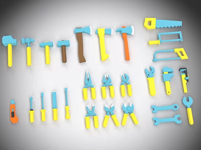 Essential Hardware Tools Collection Including Hammers Axes Saws Pliers And Wrenches 3d model