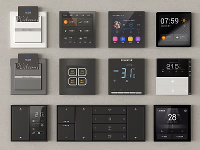 Modern Smart Switch Panels With Digital Display Temperature And Time Control 3d model