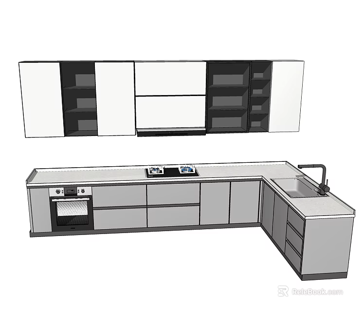 Modern Kitchen Cabinet Layout Featuring Upper Lower Cabinets Countertop Sink And Appliances 3d model