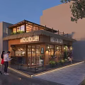 Warm Rustic Chinese Storefront Landscape Design With Soft Night Lighting And Lush Green Plant Decorations