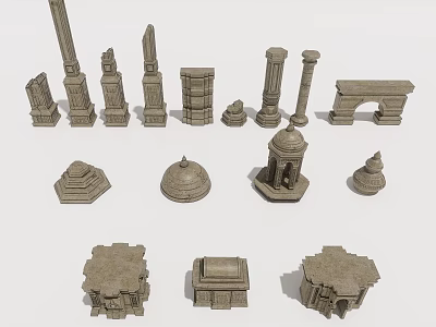 Classical Stone Architectural Components With Columns Arches Domes And Pedestals 3d model