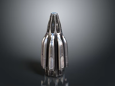 Metallic Shiny Symmetrical Mechanical Structure With Vertical Blades And Circular Top 3d model