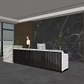 Modern Front Desk Reception Area With Marble Wall Decorative Lighting And Green Plants