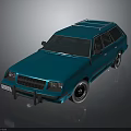 Blue Vintage Station Wagon Car With Roof Rack And Black Wheels