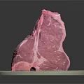 Fresh Raw T Bone Steak Placed On White Round Ceramic Plate 3d model