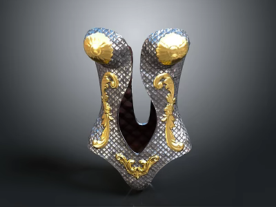 Ornate Silver Armor Component Featuring Gold Accents And Woven Textured Design 3d model