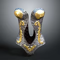 Ornate Silver Armor Component Featuring Gold Accents And Woven Textured Design