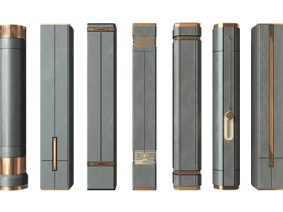 Various Modern Column Designs Featuring Gray Bodies And Copper Decorative Bands 3d model