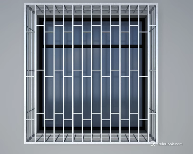 Secure Metal Grilled Window Design With Vertical Bars For Home Exterior 3d model