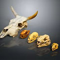 Animal Wall Decor Featuring Cow Skull and Small Animal Skulls for Home Decoration