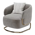 Elegant Modern Gray Velvet Armchair With Striped Pillow And Golden Metal Legs