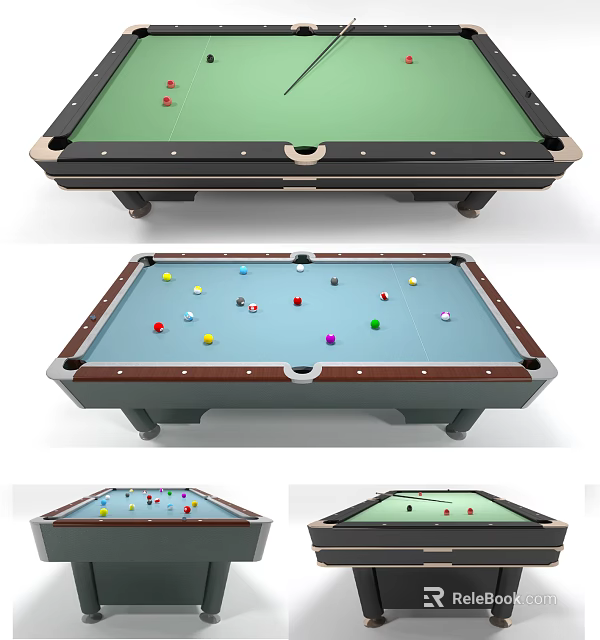 High Quality Sports Pool Table With Green Blue Felt Surface Wooden Cushions And Colorful Balls 3d model 