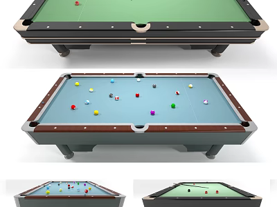 High Quality Sports Pool Table With Green Blue Felt Surface Wooden Cushions And Colorful Balls 3d model
