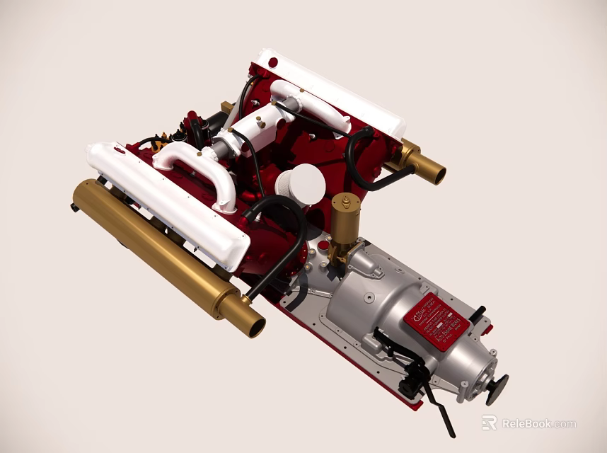 Industrial Equipment With Red White Gold Components And Heavy Duty Mechanical Structure 3d model 