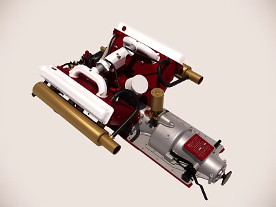 Industrial Equipment With Red White Gold Components And Heavy Duty Mechanical Structure 3d model