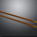 Two Orange Long Cylindrical Flutes With Holes And Blown Yellow Tips 3d model