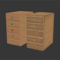 Set of Two Light Brown Wooden Chests with Multiple Drawers and Metal Knobs
