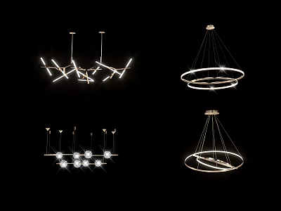 Modern Chandeliers with Branch Like Structures Circular Rings and Spherical Bulbs 3d model